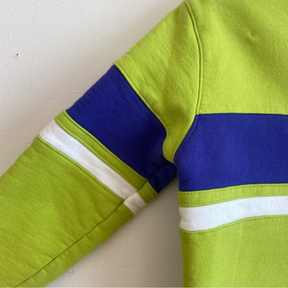 Vintage 90s Reebok Sweatshirt Spell Out Stripe Mock Turtleneck Lime Green S - Picture 3 of 7